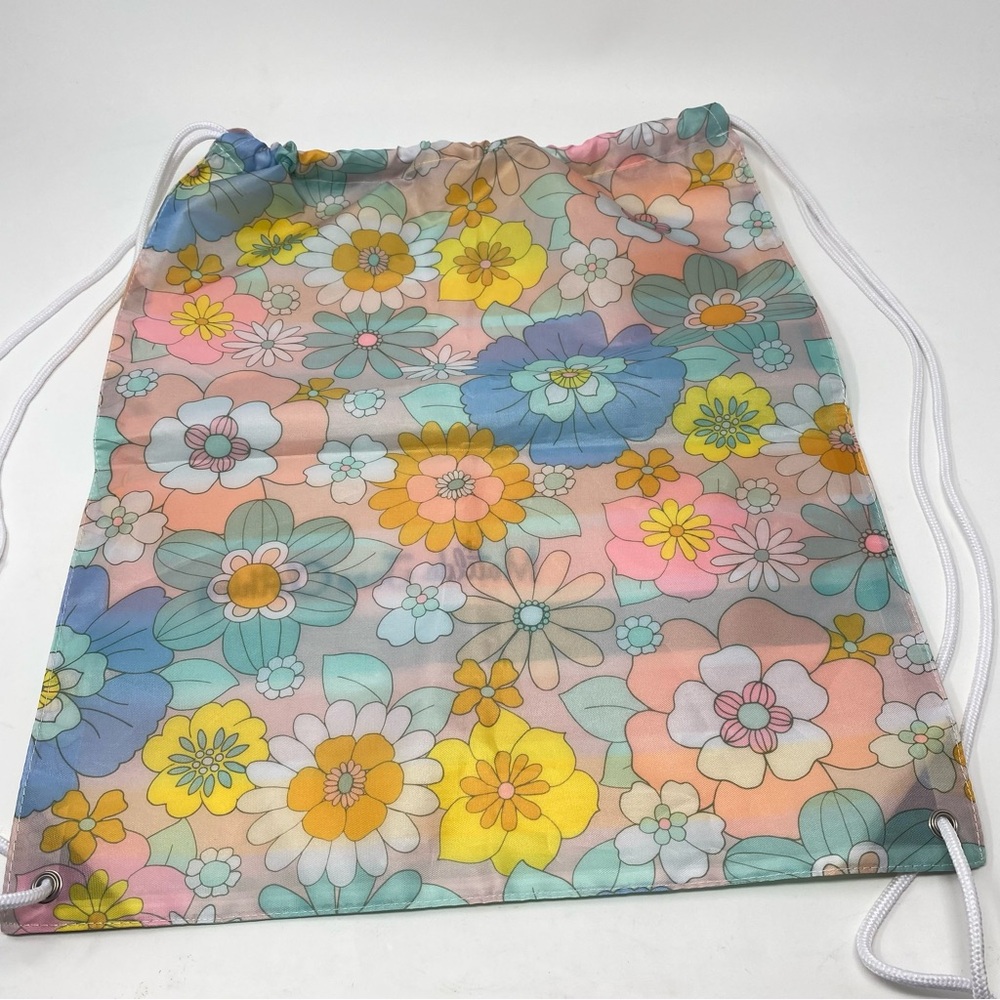 Matilda Jane Striped Floral Cinch Sack Drawstring Bag Beach Pastel - Picture 2 of 4